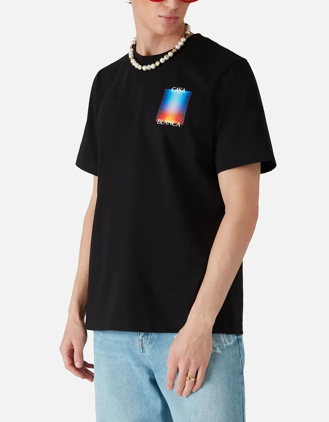 Mens T Shirts Gradient Casa Logo Regular Fit Crew Neck Cotton Top Tee