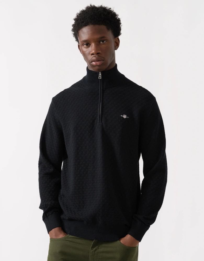 Mens Micro Texture Half Zip Jumper - 5 Black