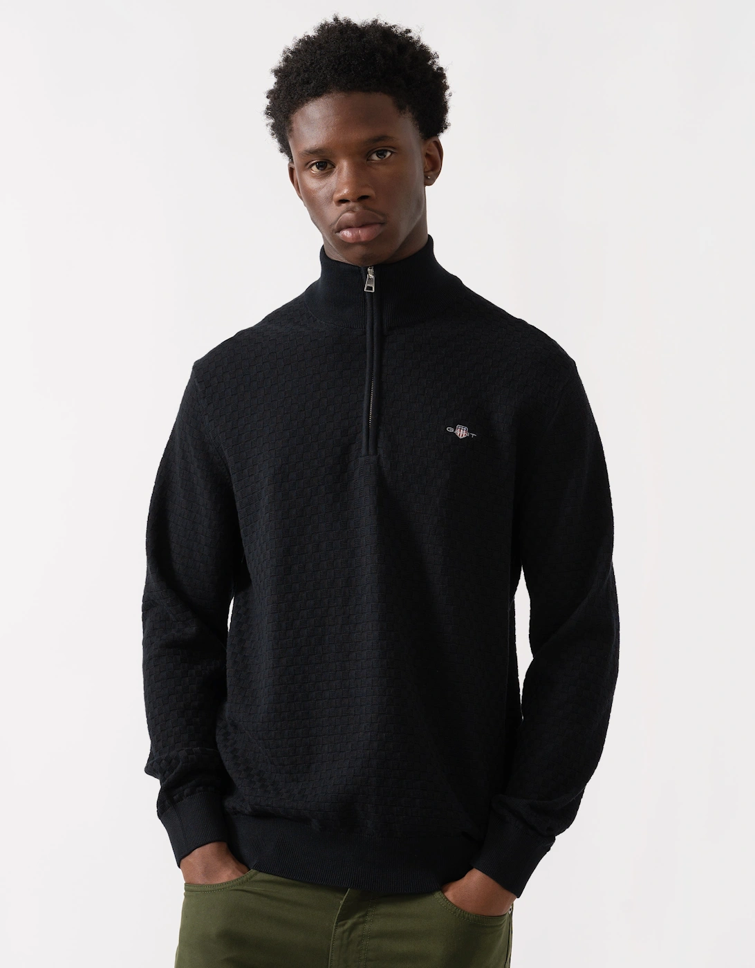 Mens Micro Texture Half Zip Jumper - 5 Black, 2 of 1