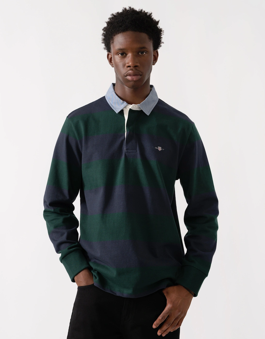 Gant Men's GANT Mens Regular Fit Chambray Stripe Heavy Rugger - 374 Tartan Green