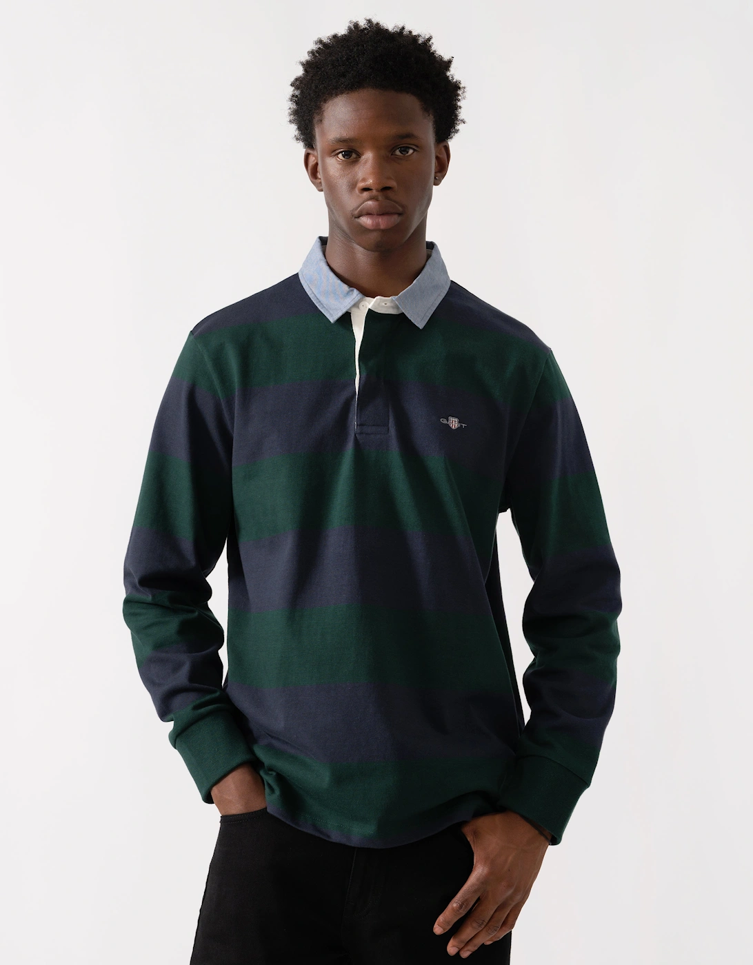 Mens Regular Fit Chambray Stripe Heavy Rugger - 374 Tartan Green, 2 of 1