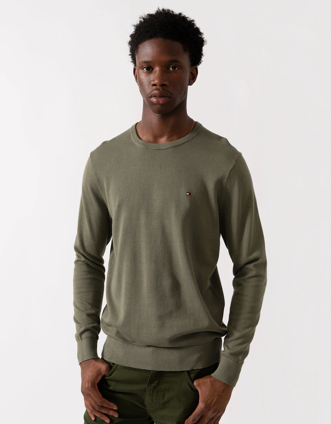 Essential Cotton Crew Neck Mens Sweatshirt - Battle Green, 2 of 1
