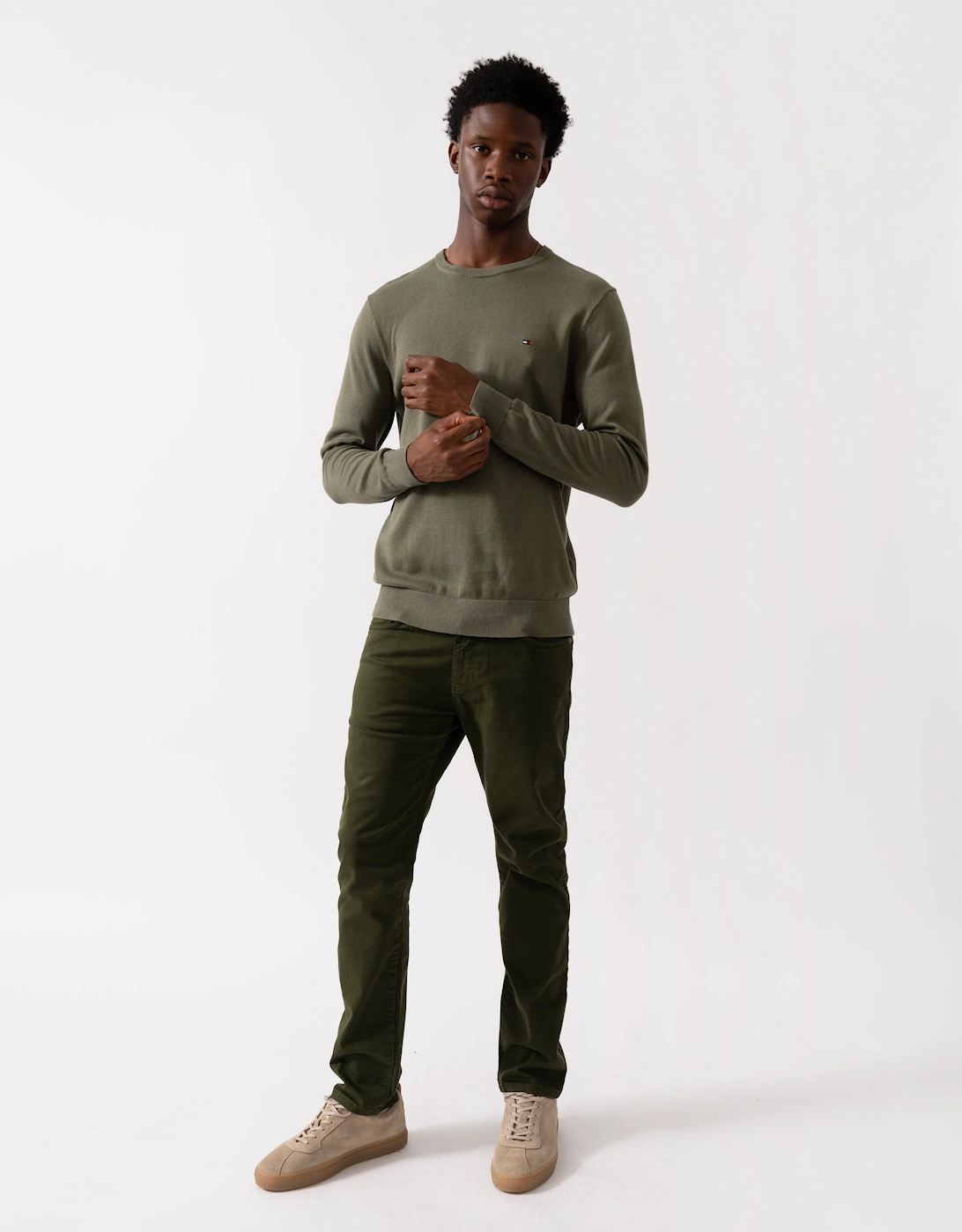 Essential Cotton Crew Neck Mens Sweatshirt - Battle Green
