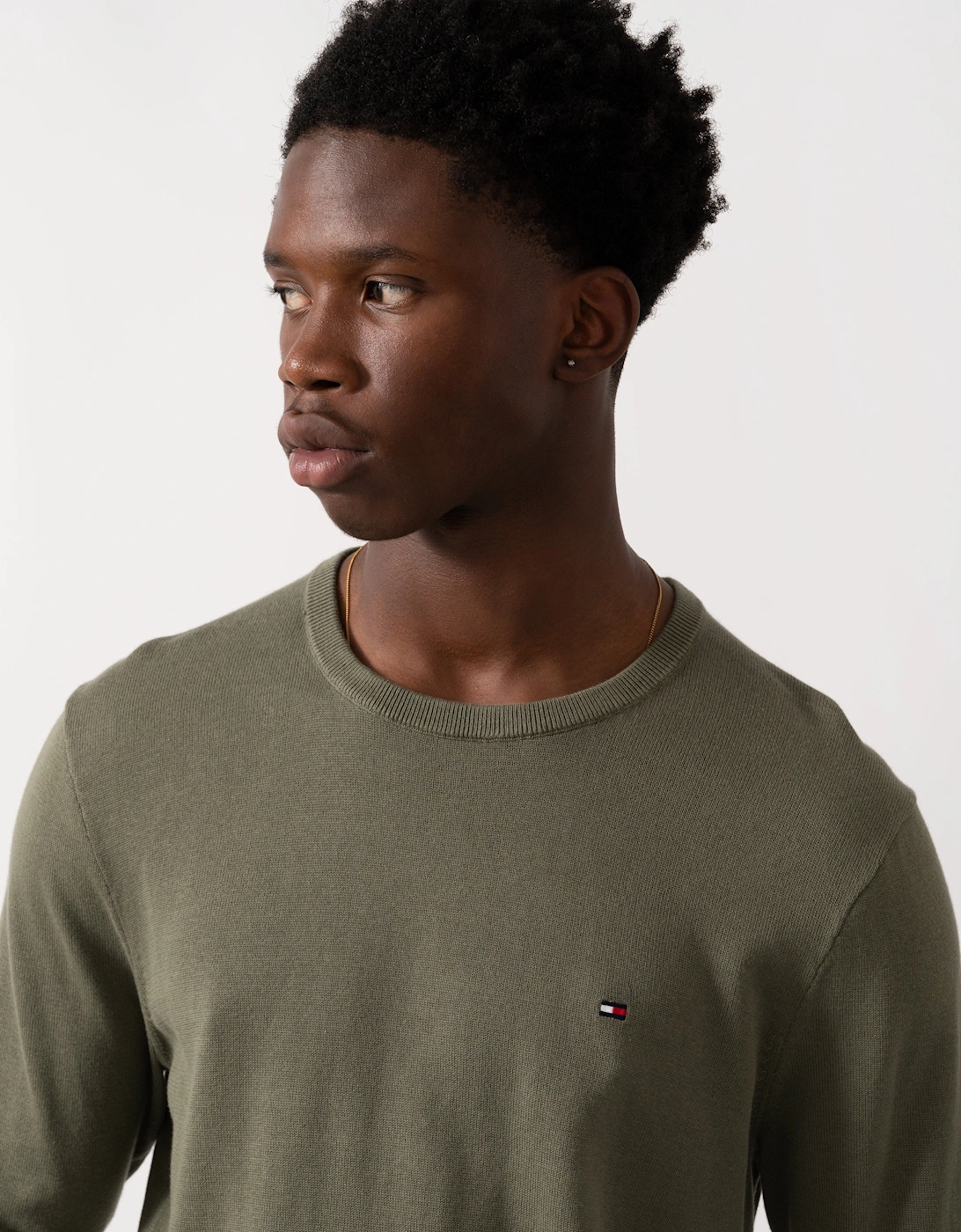 Essential Cotton Crew Neck Mens Sweatshirt - Battle Green