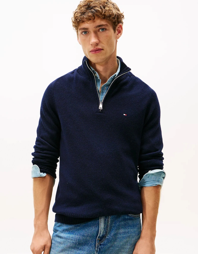 Lambswool Half-Zip Mock Neck Mens Jumper - Desert Sky