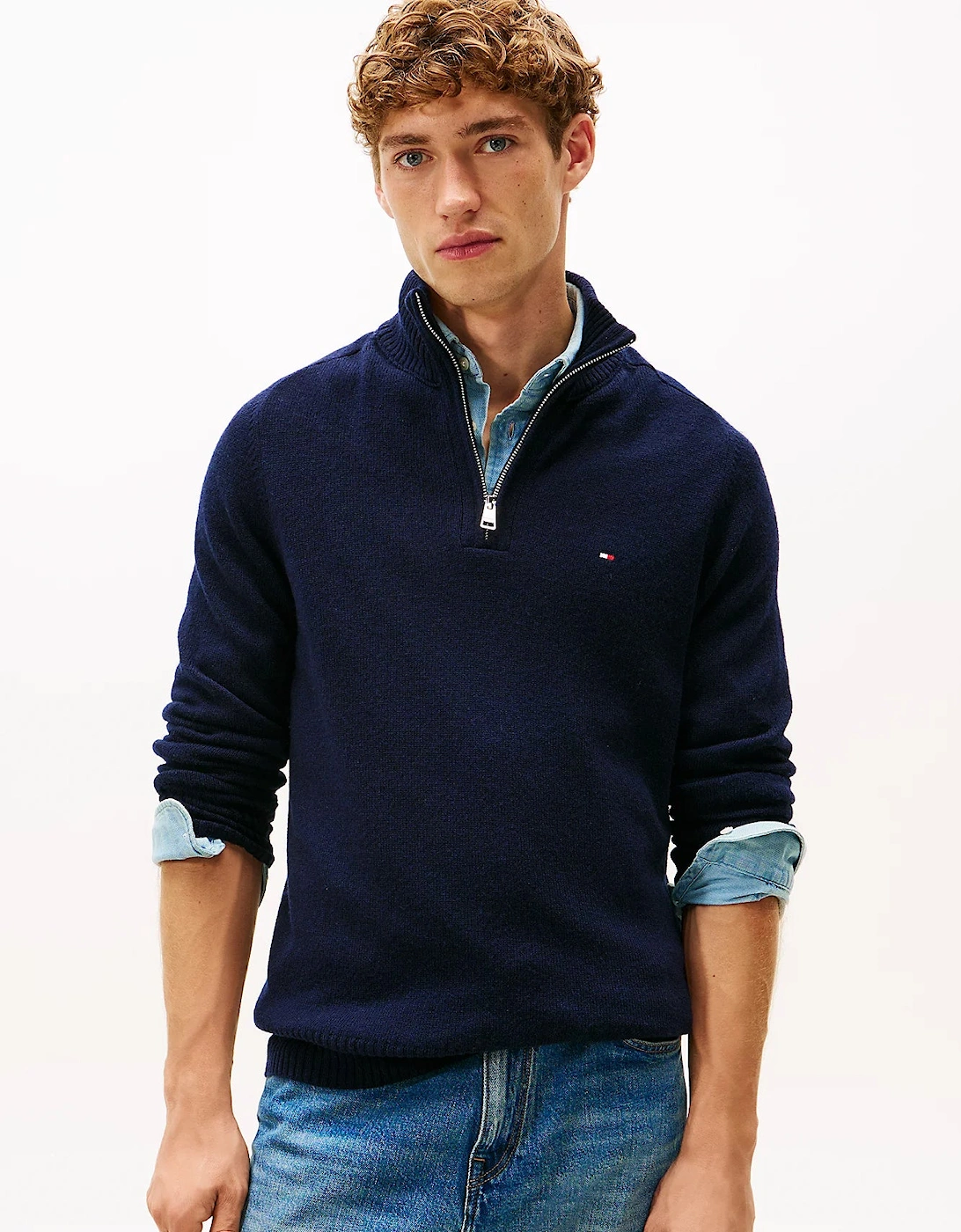 Lambswool Half-Zip Mock Neck Mens Jumper - Desert Sky, 2 of 1