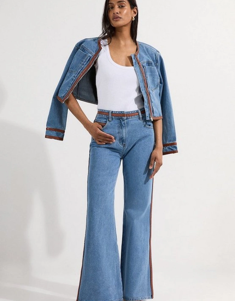 Petite Denim & Faux Leather Tipped Side Skinny Flare Jean
