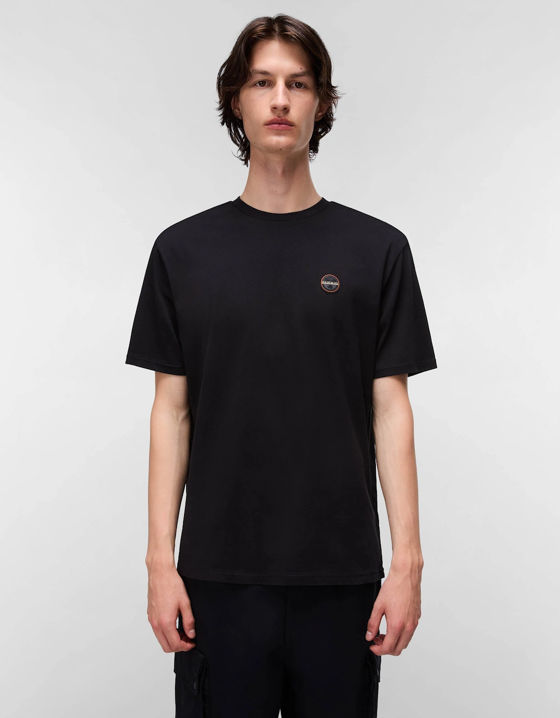 Men's Napapijri Badge Mens Short Sleeve T-Shirt - Black Beauty 941 - Size: 40