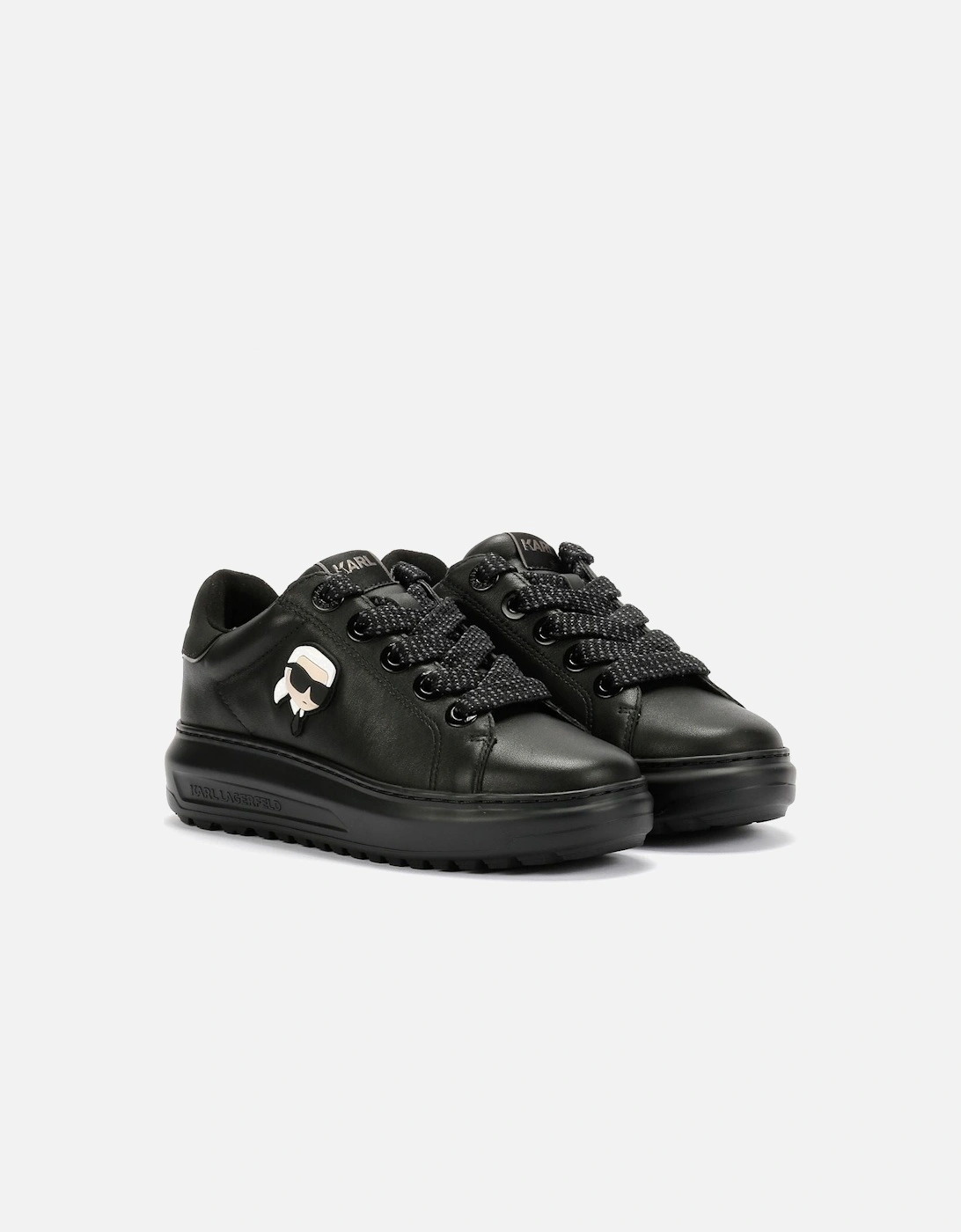 Women's Karl Lagerfeld Kapri Lug Karl NFT Lo Lace Leather Women's Black Trainers - Size: 6