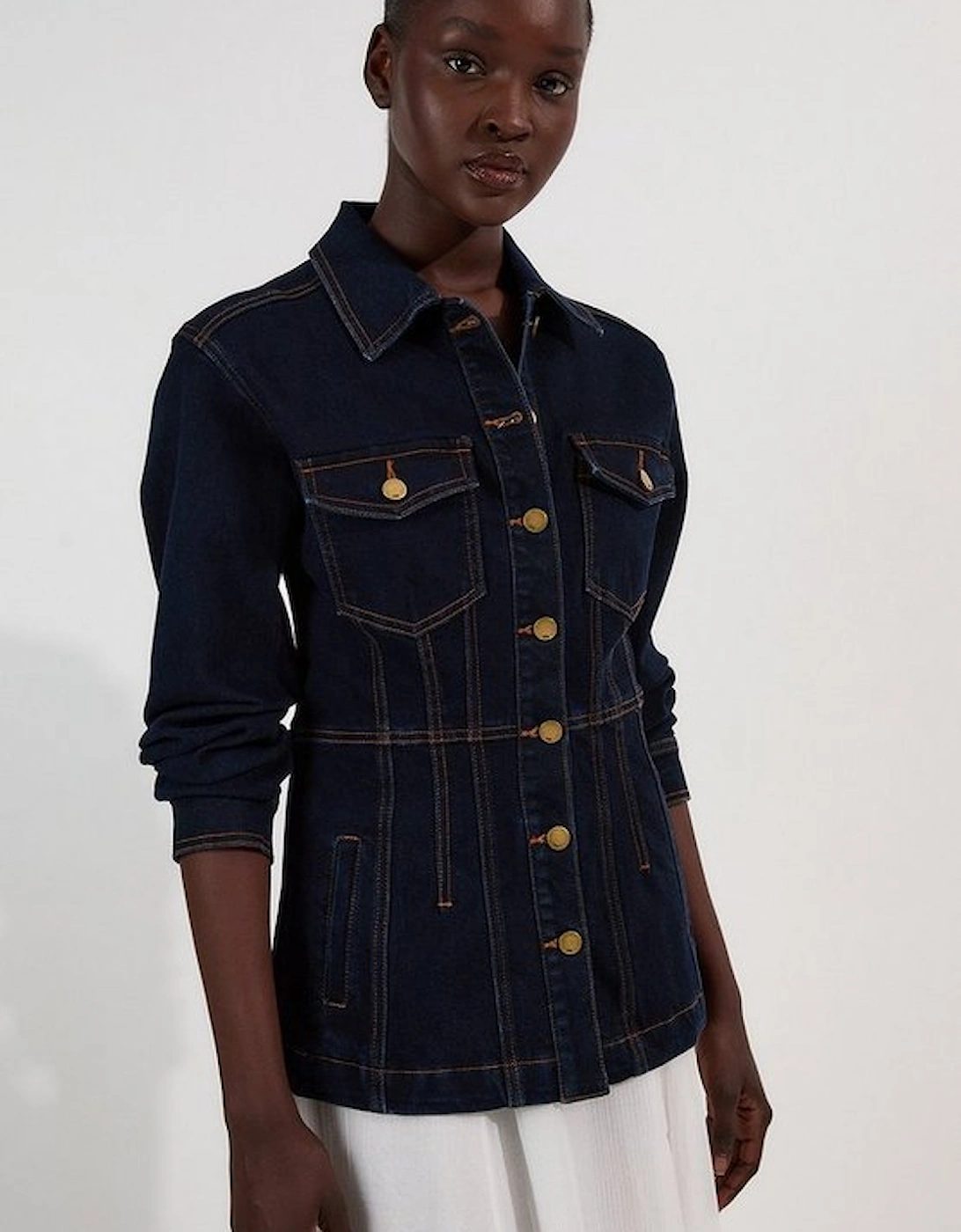 Denim Corset Waist Detail Jacket
