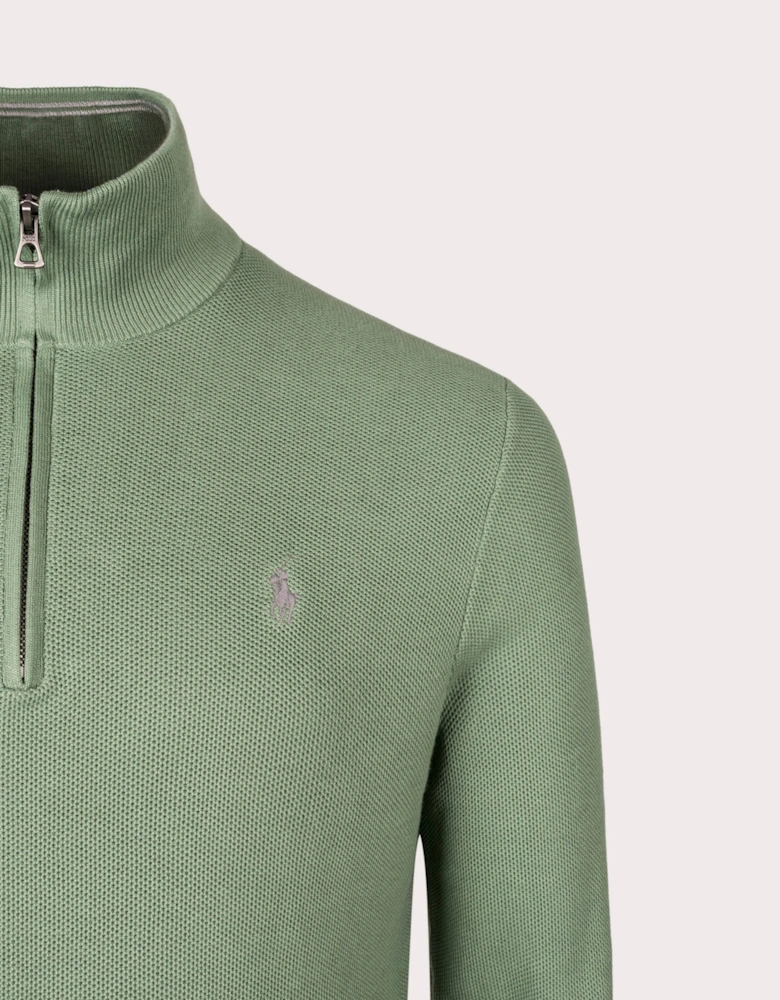 Quarter Zip Contrast Logo Knit Jumper