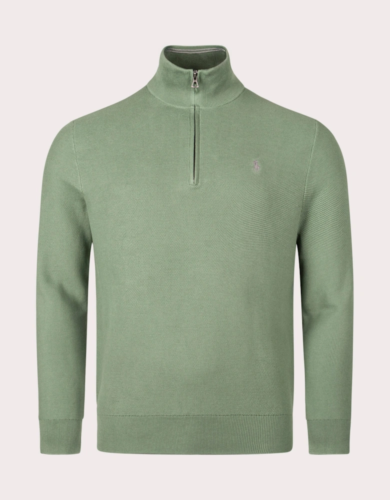 Quarter Zip Contrast Logo Knit Jumper
