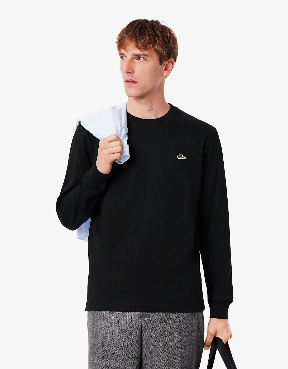 Men's Lacoste Long Sleeved Cotton Mens T-Shirt - Black 031 - Size: 38