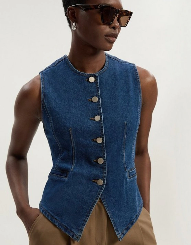 Denim High Neck Waistcoat