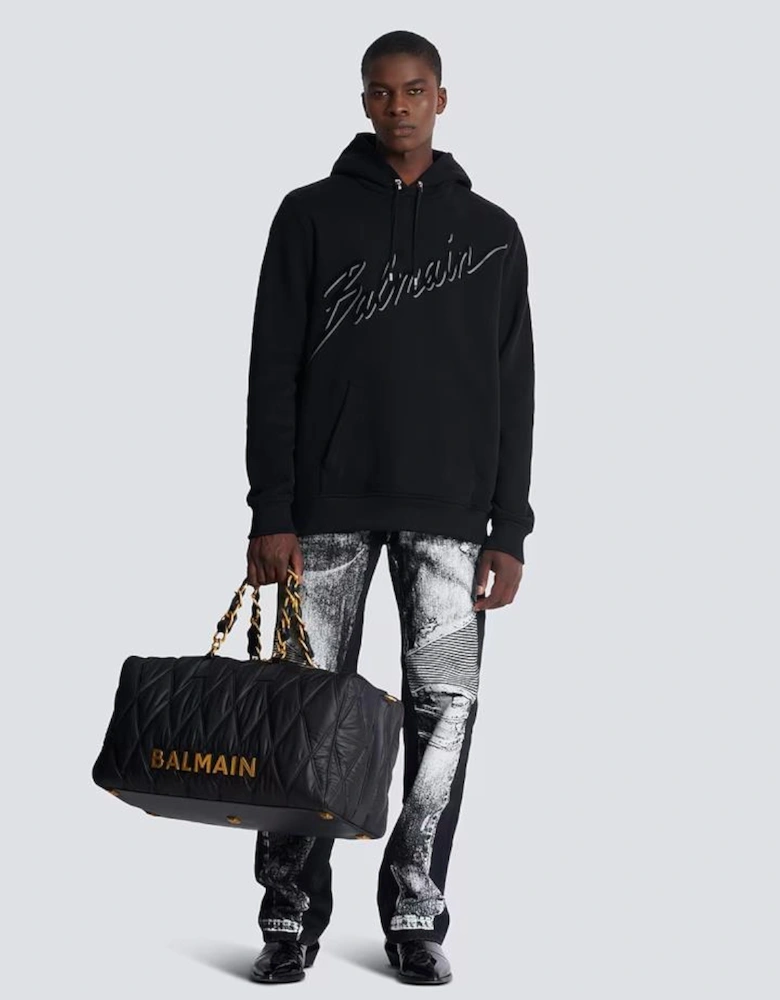 Flocked Script Logo Hoodie in Black