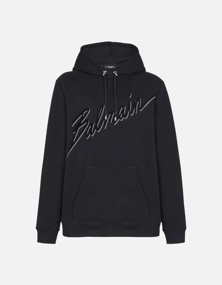 Flocked Script Logo Hoodie in Black