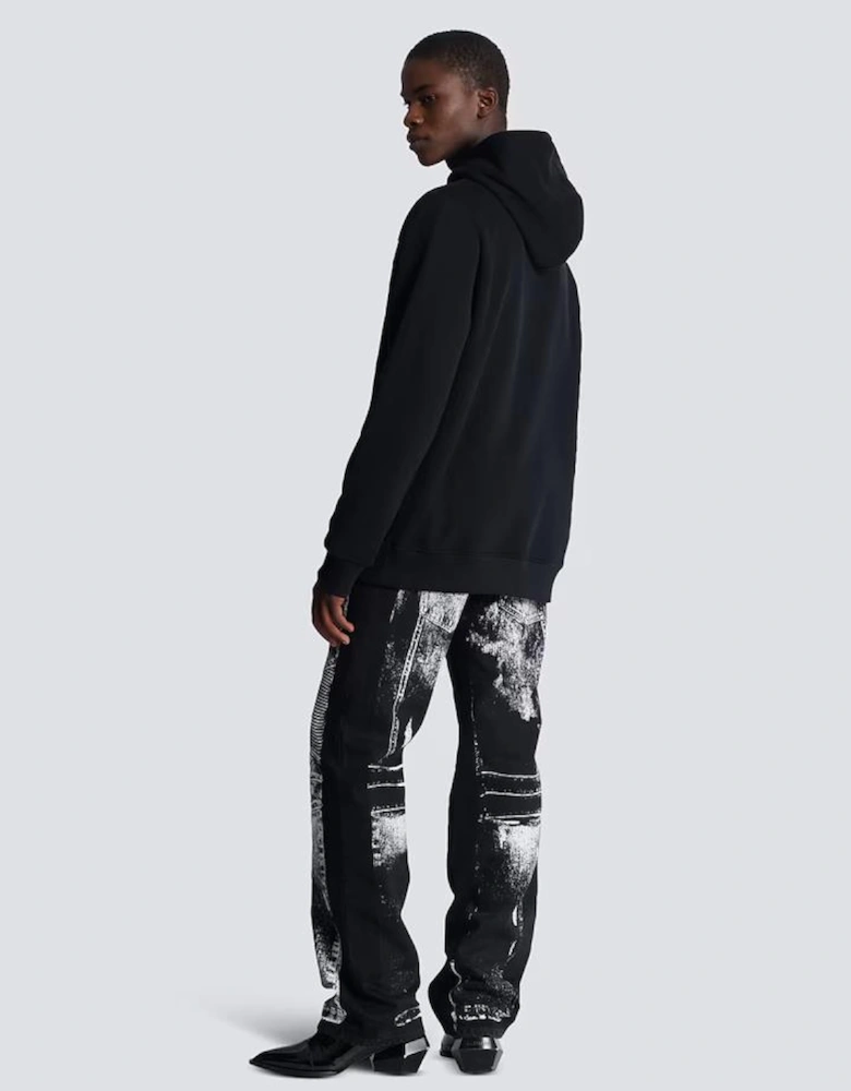 Flocked Script Logo Hoodie in Black