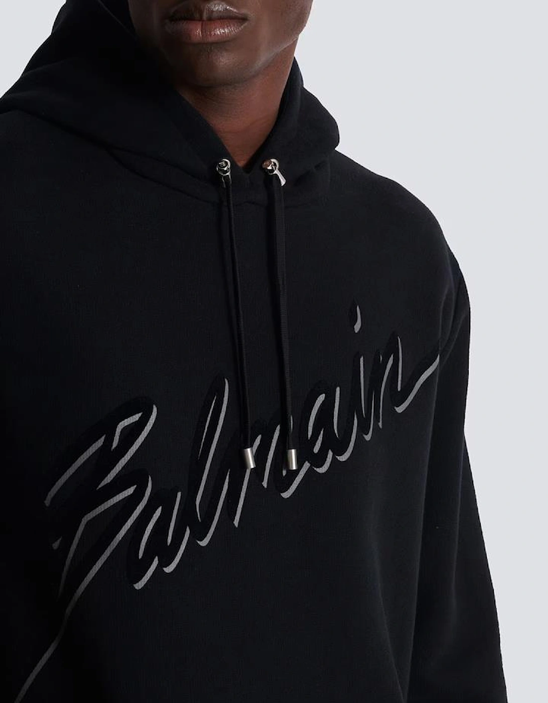 Flocked Script Logo Hoodie in Black