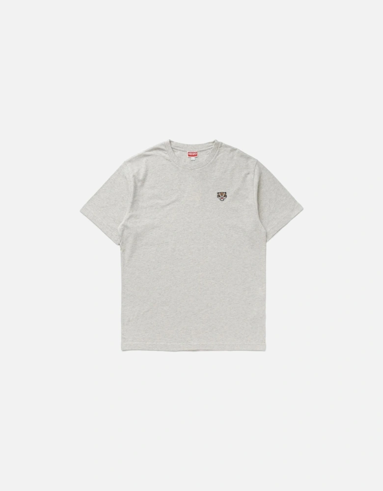 Lucky Tiger Embroidered Crest T-Shirt in Pale Grey