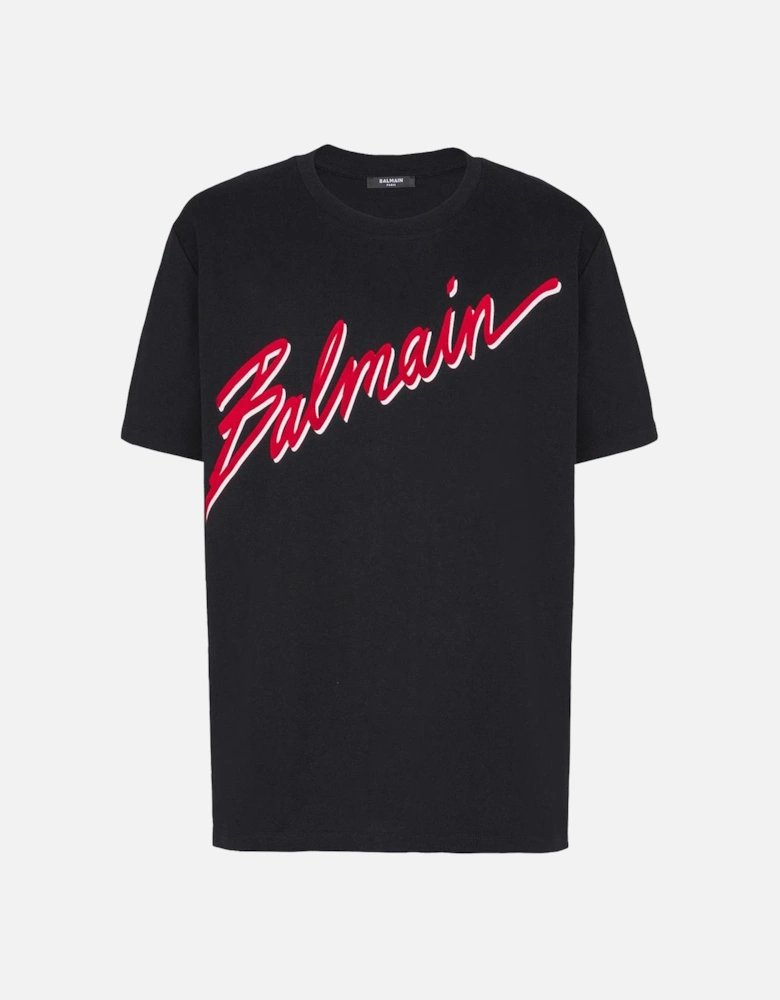 Flocked Red Letter Logo T-Shirt in Black
