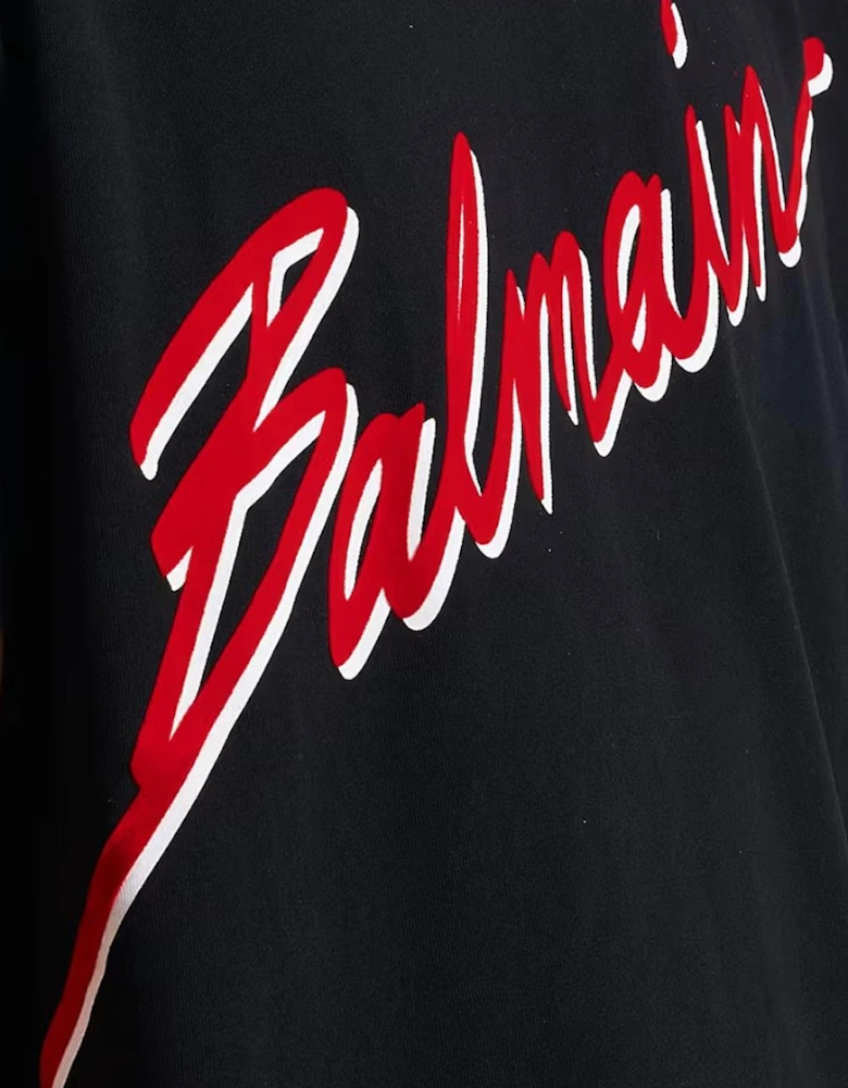Flocked Red Letter Logo T-Shirt in Black