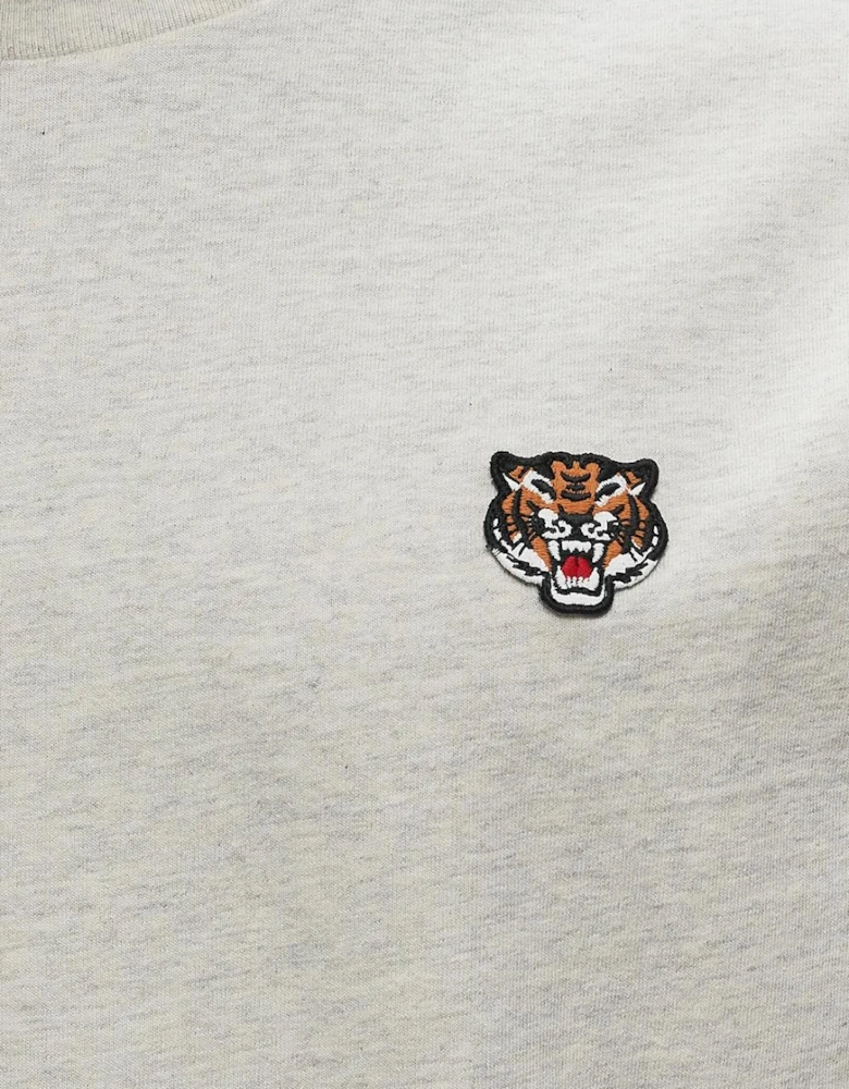 Lucky Tiger Embroidered Crest T-Shirt in Pale Grey