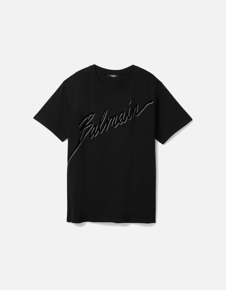 Flocked Black Letter Logo T-Shirt in Black