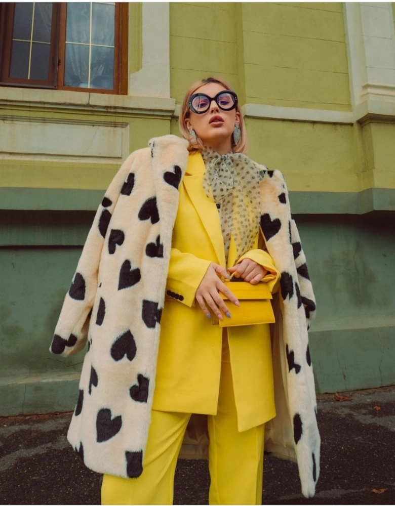 Cream Lola Love Heart Faux Fur Coat