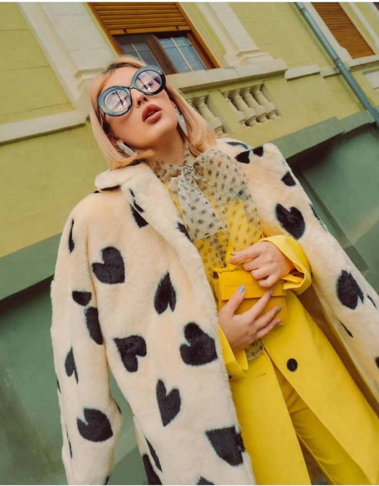 Cream Lola Love Heart Faux Fur Coat