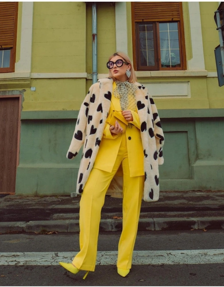 Cream Lola Love Heart Faux Fur Coat