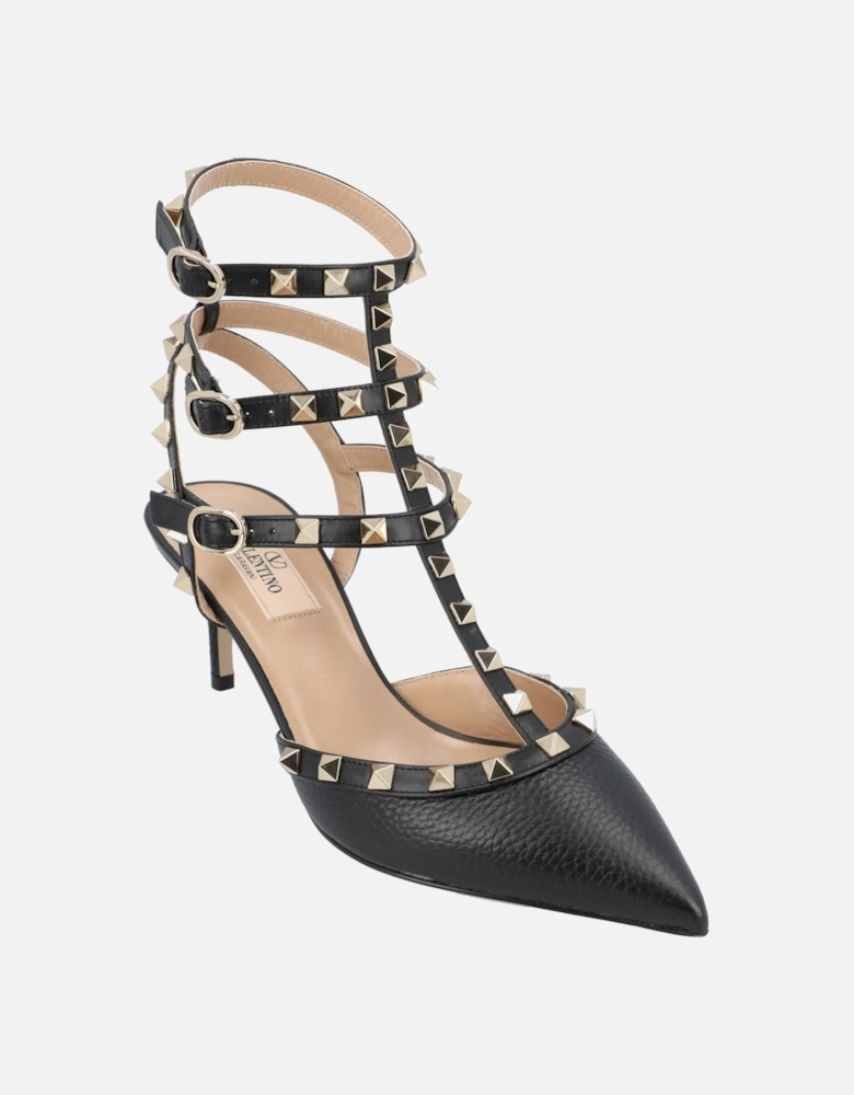 Elegant Pointed Toe Court Shoes with Studded Straps and High Heel