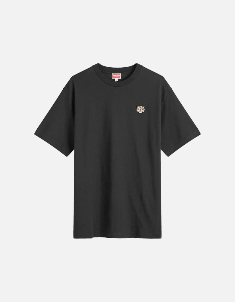 Lucky Tiger Embroidered Crest T-Shirt in Black