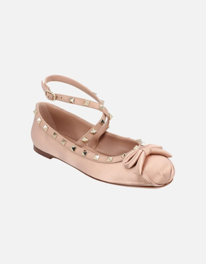 Bow Detail Pointed Toe Flat Shoes with Ankle Strap