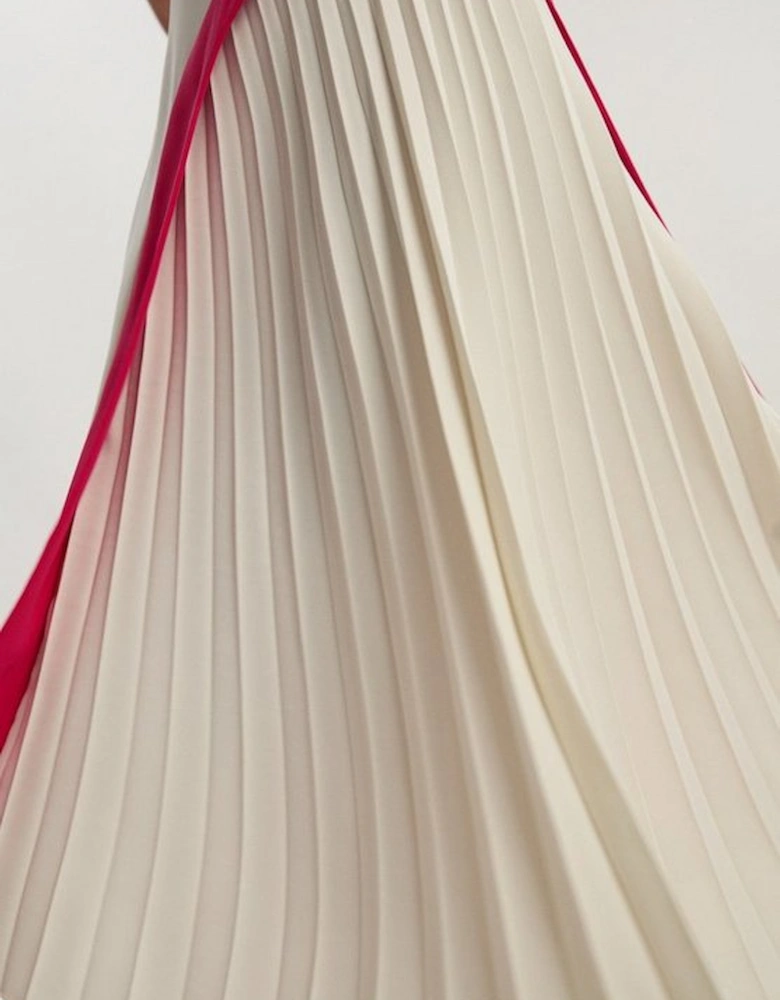 Fluid Tailored Colourblock High Neck Pleated Midi Dress