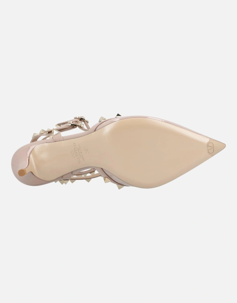Studded Pointed Toe Stiletto Heel Court Shoes with Ankle Straps