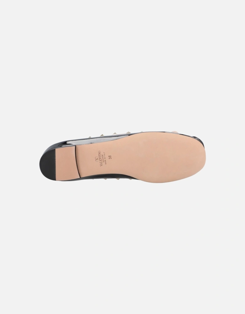 Elegant Studded Ballet Flats with Ankle Strap and Bow Accent