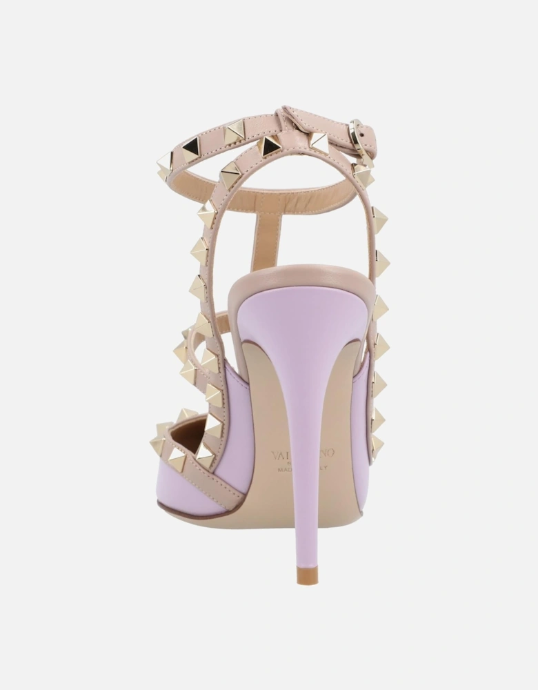 Studded Pointed Toe Stiletto Heel T-Strap Court Shoes Ankle Buckle Closure Elegant Pumps