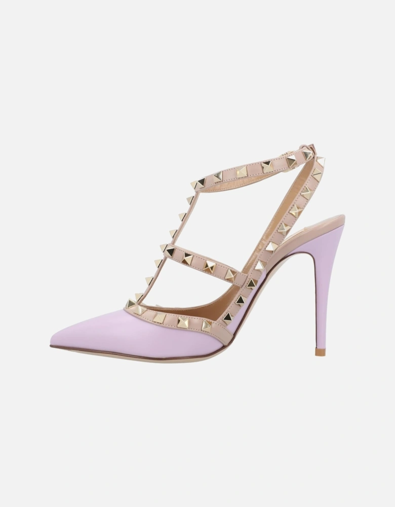 Studded Pointed Toe Stiletto Heel T-Strap Court Shoes Ankle Buckle Closure Elegant Pumps