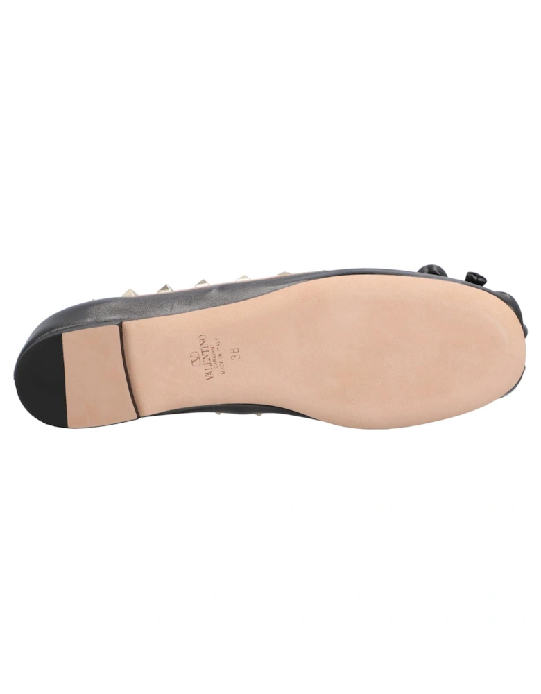 Elegant Leather Ballet Flats with Studs and Bow Detail