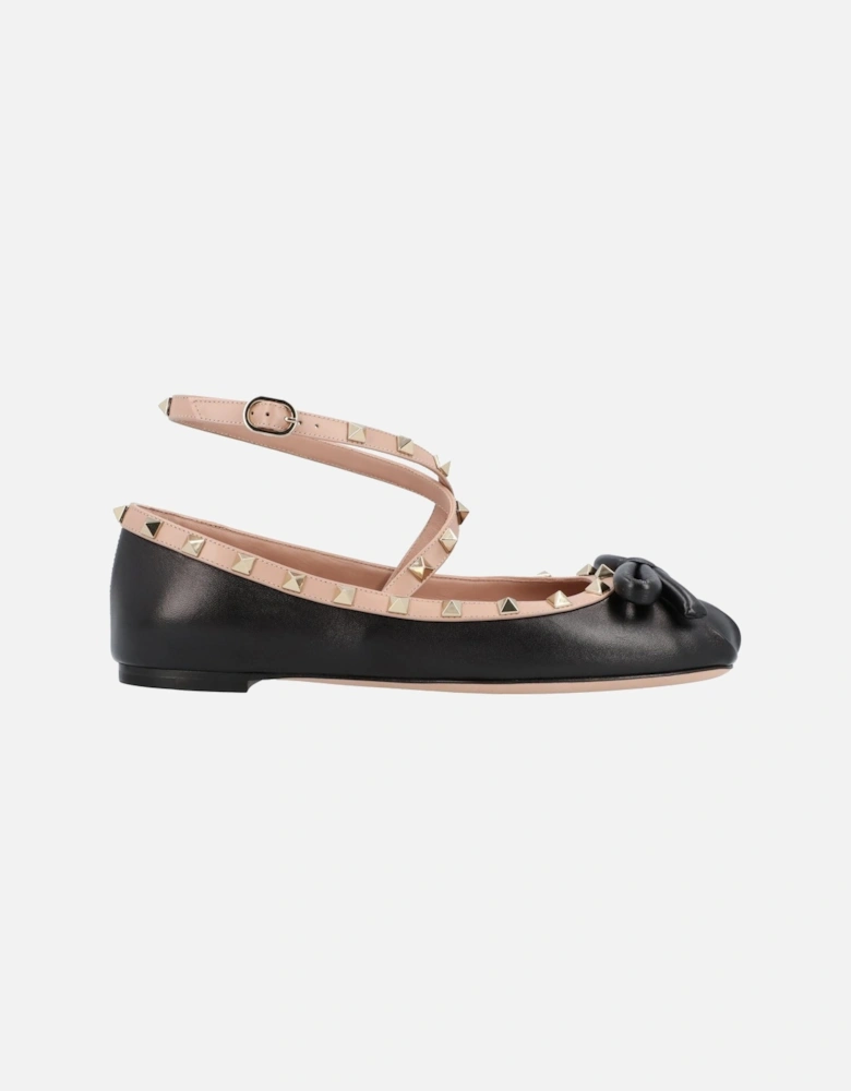 Elegant Leather Ballet Flats with Studs and Bow Detail