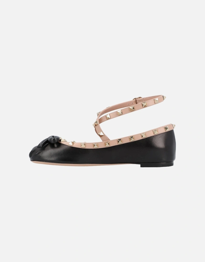 Elegant Leather Ballet Flats with Studs and Bow Detail
