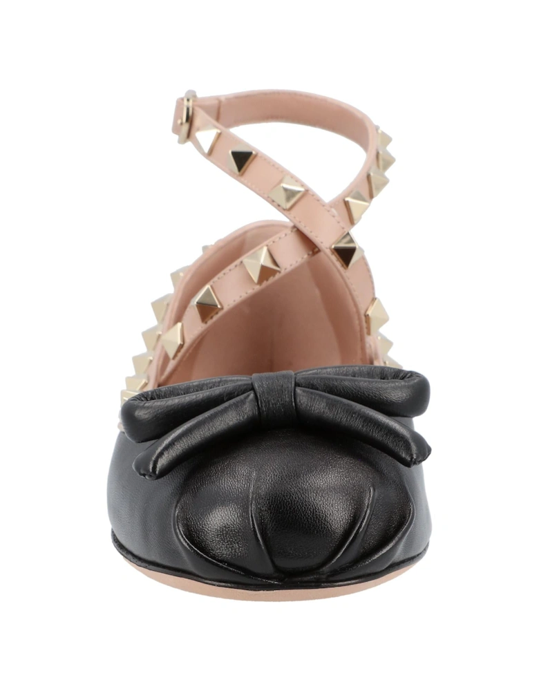 Elegant Leather Ballet Flats with Studs and Bow Detail