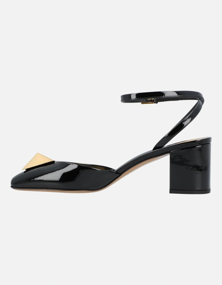 Women's Ankle Strap Heel Shoes with Block Heel and Pyramid Stud Detail