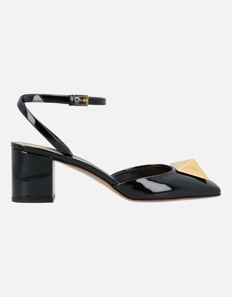 Women's Ankle Strap Heel Shoes with Block Heel and Pyramid Stud Detail
