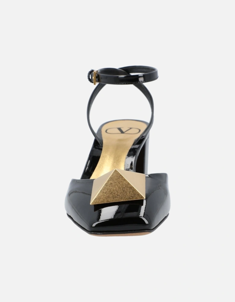 Women's Ankle Strap Heel Shoes with Block Heel and Pyramid Stud Detail