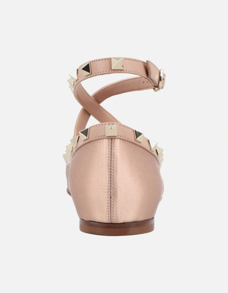 Bow Detail Pointed Toe Flat Shoes with Ankle Strap