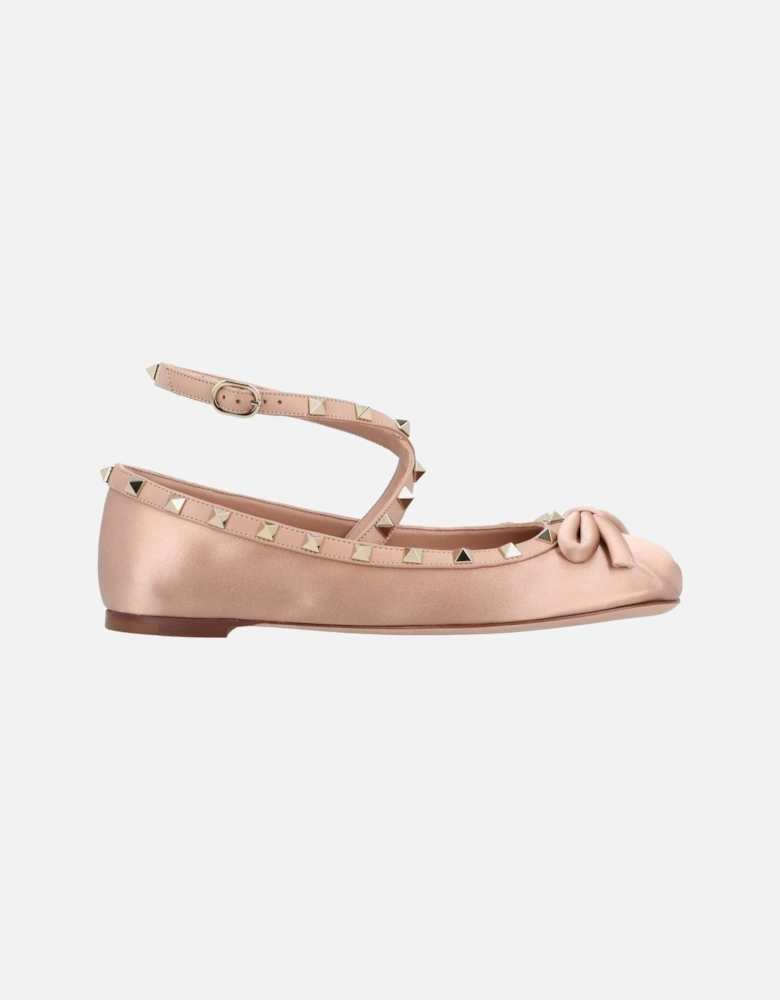 Bow Detail Pointed Toe Flat Shoes with Ankle Strap