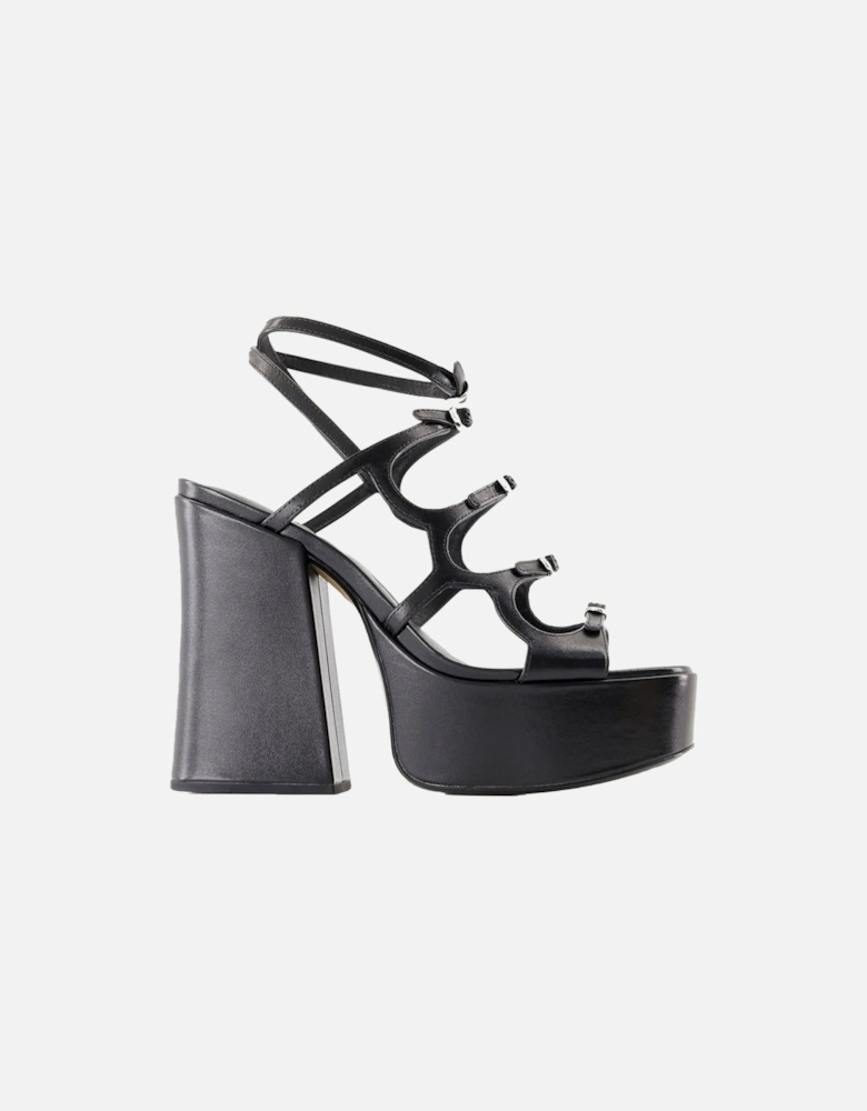 Platform Heeled Sandals with Ankle Straps and Buckle Closure