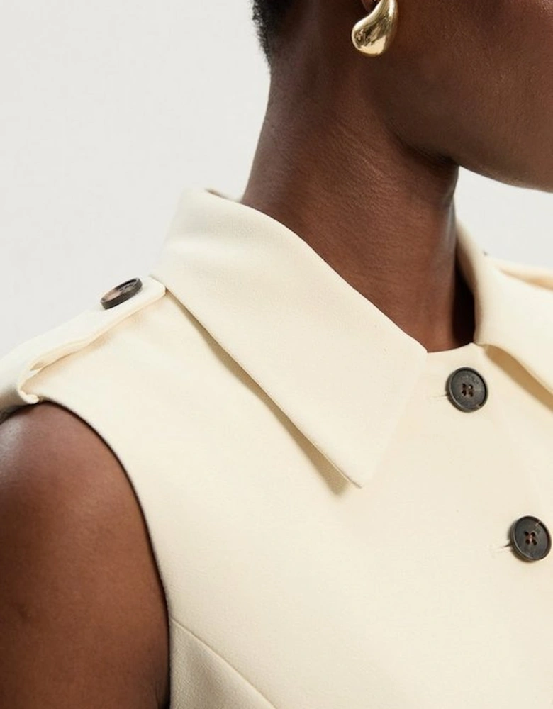 Tailored Crepe Sleeveless Button Front Tailored Shirt Midi Dress