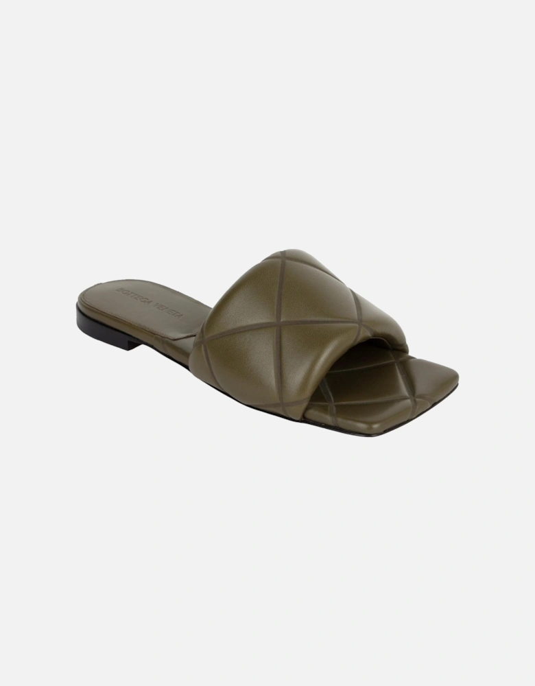 Padded Leather Slides Flat Sandals
